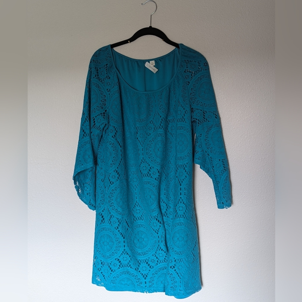 NWOT Tacera Teal Crochet Dress Size L
